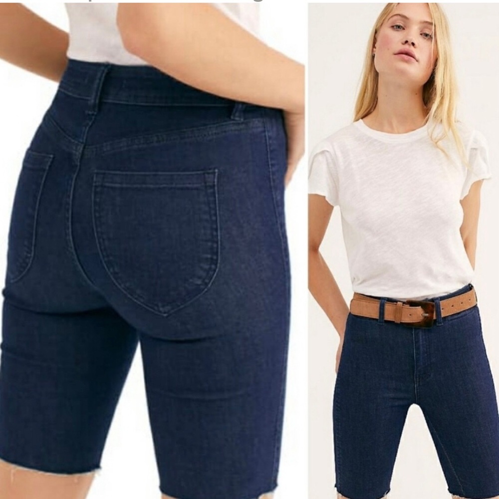 Free People NEW So Chic High Waist Denim Biker Shorts Size 27